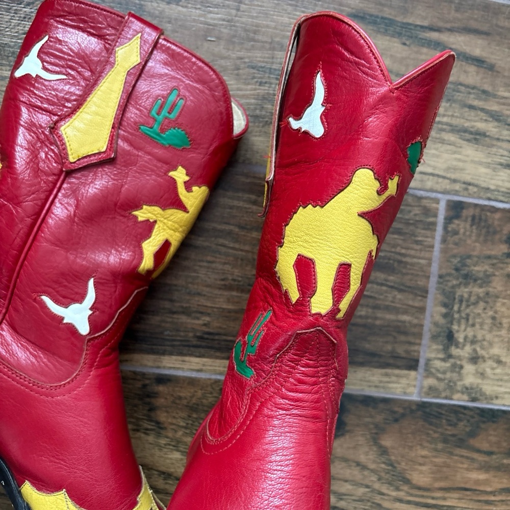 Larry Mahan Vintage Red and Yellow Western Cowgirl Flashy Boots 7.5B - Picture 7 of 8